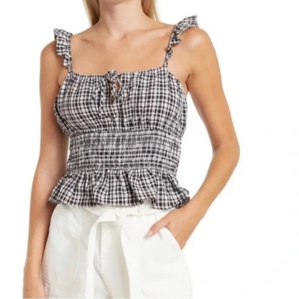 WAYF Checkered Peplum Top